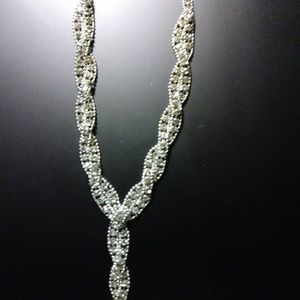 Costume necklace silver toned w white stones